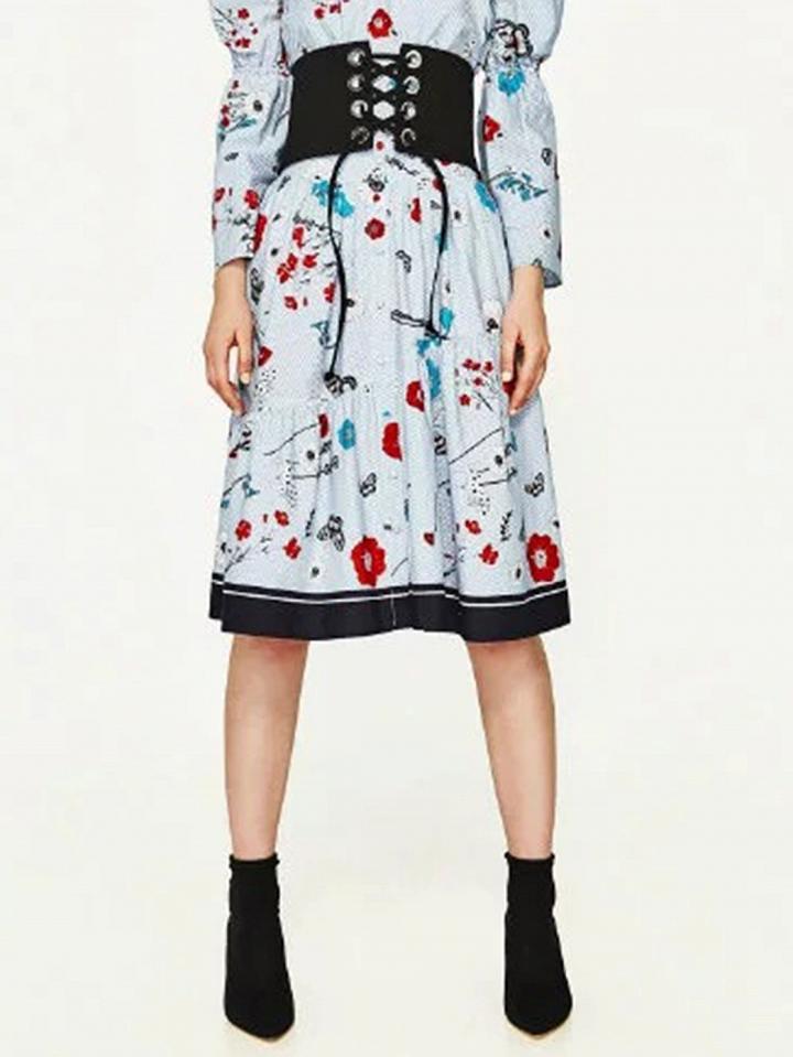 Choies Multicolor High Waist Floral Button Up Midi Skirt