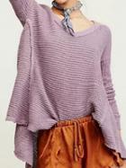 Choies Purple V-neck Cold Shoulder Long Sleeve Chic Women Knit Sweater