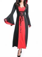 Choies Red Contrast Halloween Vampire Cosplay Flare Sleeve Hooded Maxi Dress