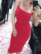 Choies Red One Shoulder Open Back Chic Women Bodycon Cami Mini Dress