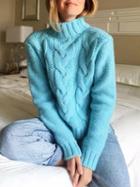 Choies Blue High Neck Cable Chunky Knit Sweater