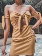 Choies Yellow Off Shoulder Tie Detail Chic Women Bodycon Mini Dress