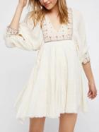 Choies White V-neck Embroidery Detail Tie Side Boho Mini Dress