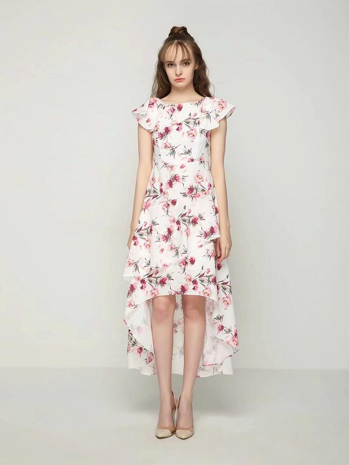 Choies Polychrome Floral Ruffle Dipped Hem Dress