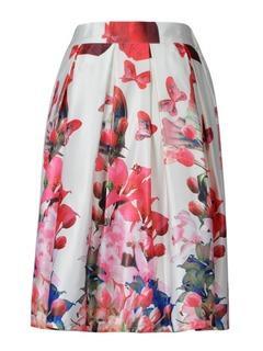 Choies Butterfly Floral Print Midi Skirt In White