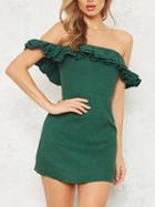Choies Green Faux Suede Off Shoulder Frill Trim Mini Dress