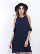 Choies Navy Blue Cold Shoulder Chiffon Shift Dress