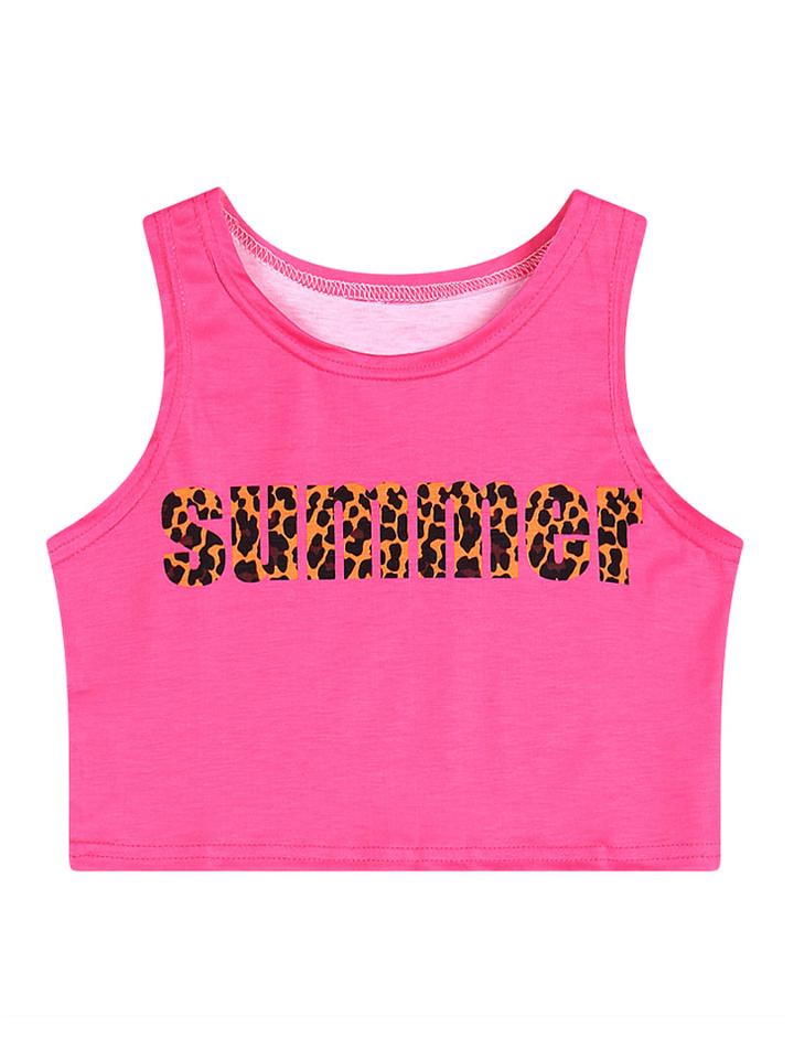 Choies Pink Leopard Letter Print Crop Top