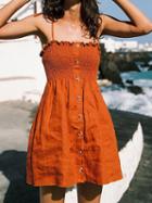 Choies Orange Cotton Button Placket Front Women Cami Mini Dress