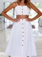 Choies White Button Placket Front Crop Cami Top And High Waist Skirt