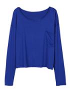Choies Royalblue Pocket Detail Long Sleeve T-shirt