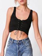 Choies Black Eyelet Lace Up Front Crop Tank Top