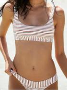 Choies Brown Stripe Women Bikini Cami Top And High Waist Bottom
