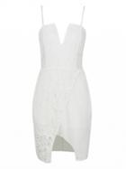 Choies White Plunge Asymmetric Hem Lace Panel Cami Dress