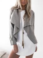 Choies Gray Lapel Long Sleeve Open Waterfall Front Jacket