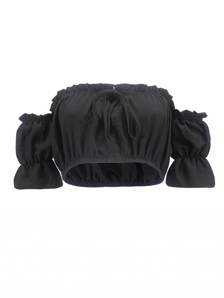 Choies Black Off Shoulder Tie Front Crop Top