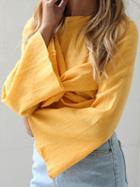Choies Yellow Knot Front Flare Sleeve Chic Women Crop Blouse