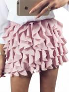 Choies Pink High Waist Layered Ruffle Trim Mini Skirt