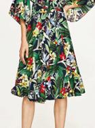 Choies Polychrome Floral Tie Waist Ruffle Hem Skirt