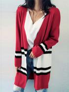 Choies Red Contrast Stripe Open Front Cardigan