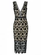 Choies Black V-neck Crochet Lace Overlay Bodycon Dress