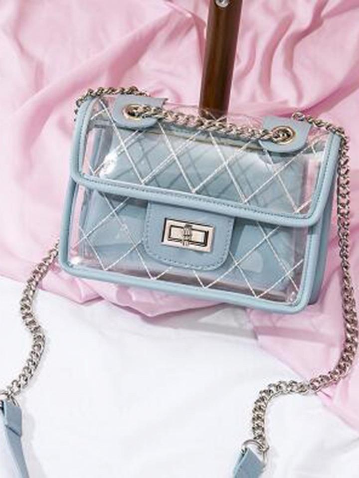 Choies Blue Buckle Detail Chain Strap Chic Women Sheer Cross Body Bag