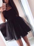 Choies Black Sheer Mesh Panel Zip Back Mini Dress