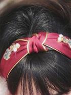 Choies Burgundy Satin Look Diamond Embellished Vintage Women Headband