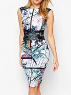 Choies Polychrome Print Detail Lace Panel Chic Women Bodycon Mini Dress