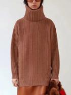 Choies Brown High Neck Long Sleeve Chunky Knit Sweater