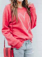 Choies Red Heart Print Long Sleeve Women Sweatshirt