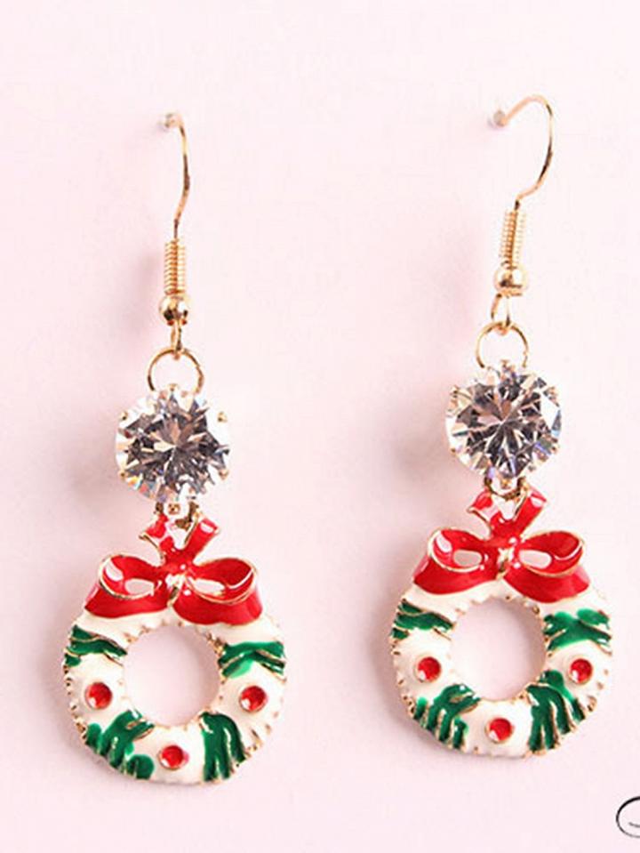 Choies Polychrome Christmas Crystal Detail Circle Earrings