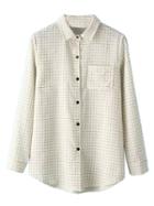 Choies Beige Plaid Pocket Detail Long Sleeve Shirt