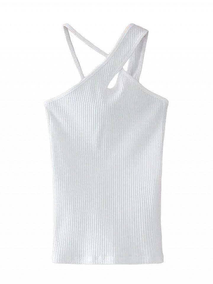 Choies White Cross Strap Rib Vest Top