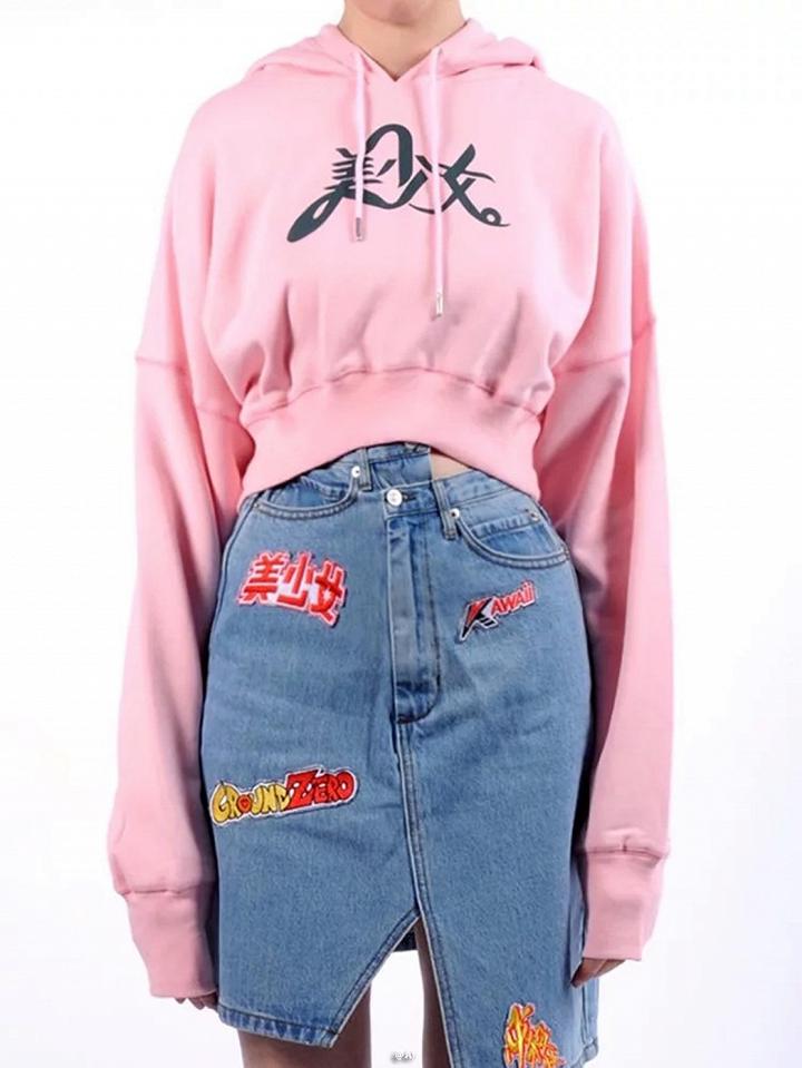 Choies Pink Drawstring Print Detail Hoodie