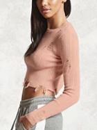 Choies Pink Ripped Long Sleeve Cropped Knit Jumper