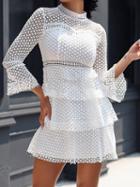 Choies White High Neck Cut Out Detail Flare Sleeve Lace Mini Dress