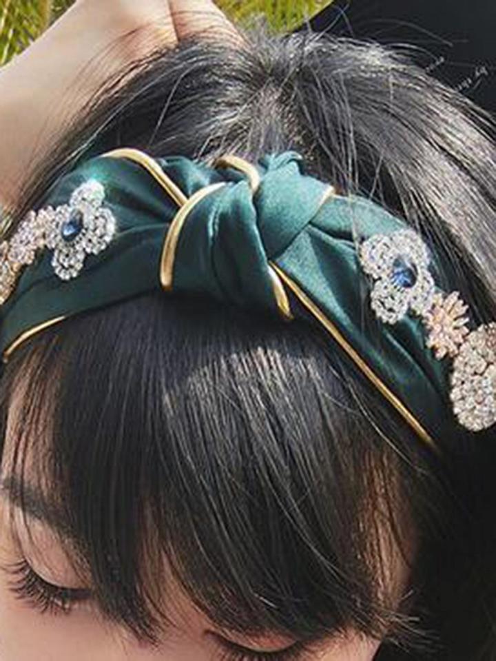 Choies Dark Green Satin Look Diamond Embellished Vintage Women Headband