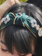 Choies Dark Green Satin Look Diamond Embellished Vintage Women Headband