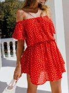 Choies Red Cotton Blend Off Shoulder Butterfly Print Chic Women Mini Dress