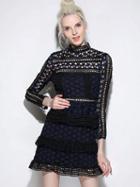 Choies Black High Neck Long Sleeve Layered Cut Out Lace Dress