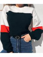 Choies White Cotton Blend Contrast Panel Long Sleeve Sweatshirt