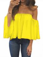 Choies Yellow Off Shoulder Long Sleeve Blouse