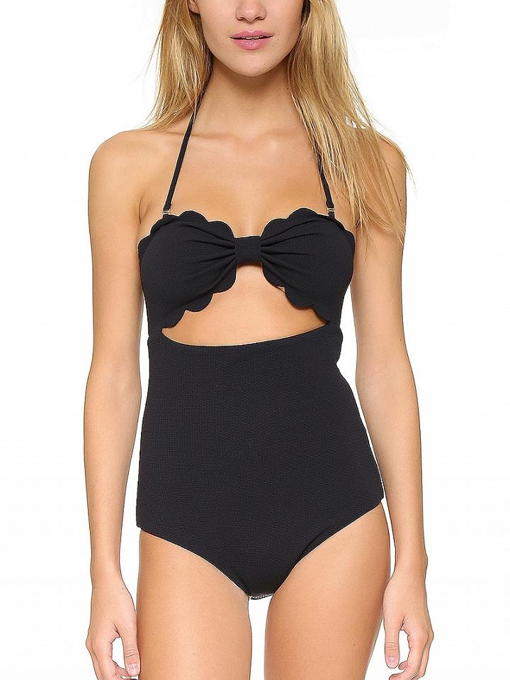 Choies Black Halter Ruched Detail Petal Trim Open Back Swimsuit