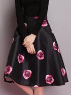 Choies Black Midi Skirt With Red Rose Print