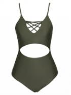 Choies Army Green Strap Caged Open Belly One-piece Swimsuit