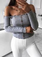 Choies Gray Ribbed Off Shoulder Button Placket Front Long Sleeve Sweater