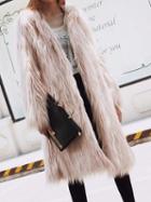 Choies Pink Fluffy Hooded Faux Fur Longline Coat