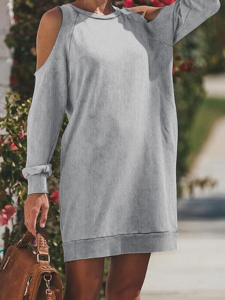 Choies Gray Cold Shoulder Long Sleeve Chic Women Mini Dress
