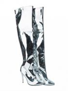 Choies Silver Patent Leather Look Pointed Heeled Over The Knee Boots